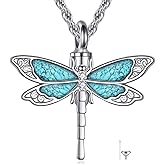 LUANIOL Dragonfly Urn Necklace for Ashes 925 Sterling Silver Turquoise Ashes Pendant Necklace Keepsake Cremation Jewelry Gifts For Women
