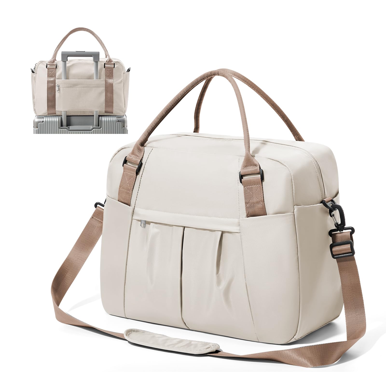 for Easyjet Airlines Underseat Cabin Bag 45X36X20 Weekend Overnight Carry on Holdall for Women Travel Duffel Sport Gym Tote Mum Hospital Bags with Wet Pocket,K1-Beige Brown