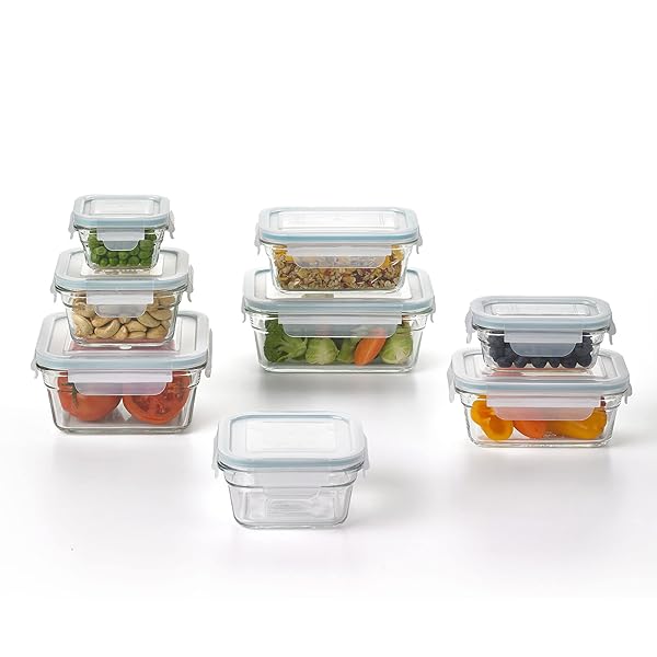 GLASSLOCK TEMPERED GLASS FOOD STORAGE CONTAINERS WITH LIDS FOR HOUSEHOLD ESSENTIALS, MEAL PREP, AND LEFTOVER STORAGE, CLEAR (8 PACK)