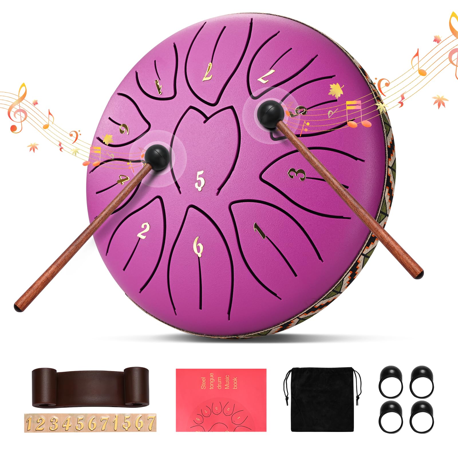 Steel Tongue Drum, Couleeur 6 Inch 11 Notes Handpan for Garden, C Key & Rust-Proof Tongue Drum Percussion, Handpan Rain Outside with Bag and Percussion Instruments for Music Therapy
