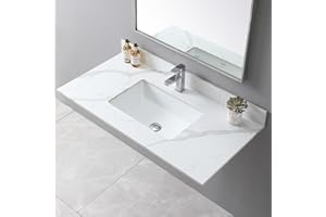 LEGENDSTONE 43" Bathroom Vanity Top with Ceramic Undermount Sink & Backsplash,Carrara Gold Sintered Stone Counter Top, Single Hole Vanity Sink Top