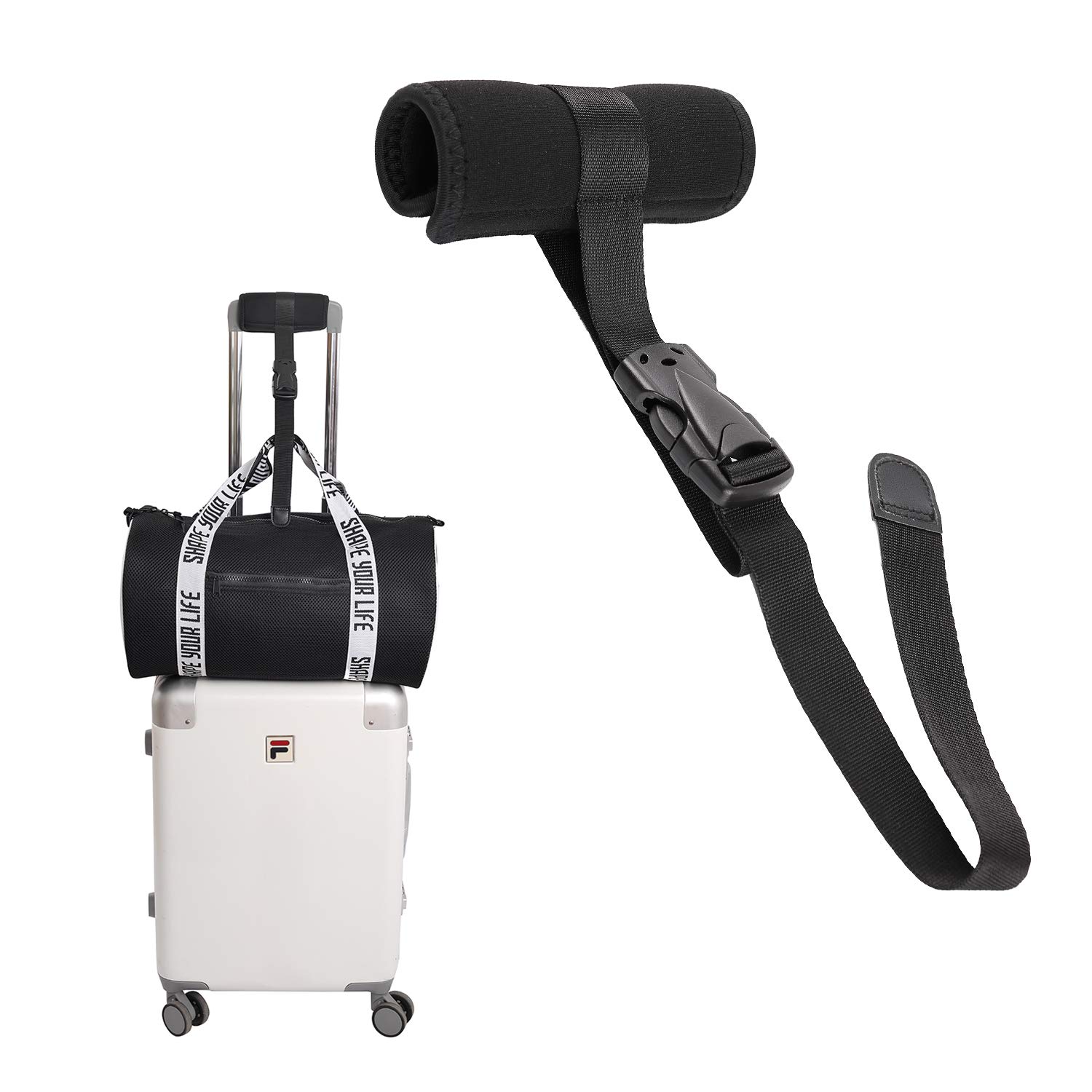 Add a bag Luggage Strap,Adjustable Suitcase Belt for Attaching Bag ith Non-Slip Luggage Handle Wrap Luggage Accessories,66cm x 11.5cm,Black