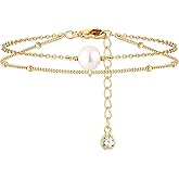 VACRONA Gold Tiny Beaded Bracelet 14K Gold Plated Chain Bracelets for Women Dainty Tiny Pearl Bracelet Adjustable Chain Jewelry
