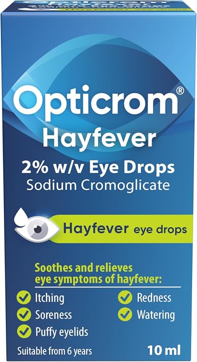 Opticrom Hayfever Eyedrops 2% Cromoglicate 10ml Brand New Anti-Itch Relief