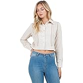 Mojito Women's Stylish Cropped Guayabera Shirt with Cutout Trim