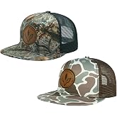 BASSDASH 2 Pack Flat Brim Trucker Cap Adjustable Snapback Hat Mesh Back for Men Women Fishing Hunting