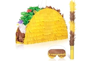 Sratte Taco Piñata Set Mexican Birthday Party Decorations Cinco De Mayo Fiesta Theme Taco Pinata with Plastic Stick and Blindfold for Mexican Themed Party Supplies Favors, 15 x 8 x 3 Inches