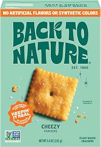 Back to Nature Cheezy Square Crackers, Non-GMO, Plant-Based Cheese Flavored Snack Cracker, Made with Wheat Flour, 5 oz Box