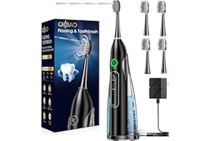 OILSAO Electric Toothbrush with Water Flosser Combo - All-in-One Oral Care Solution, 3 Sonic Cleaning Modes, 5 Flossing Speeds, 4 Replacement Heads, Portable Teeth Cleaning for Plaque Removal