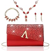 YYW 4 Pieces Women Evening Handbags Clutch Purse Bag with Rhinestone Crystal Jewelry Set for Wedding Party