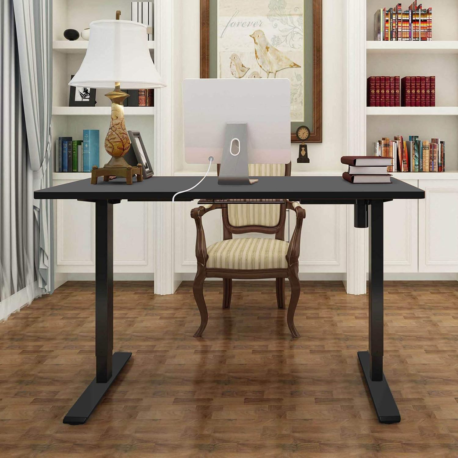 Flexispot Standing Desk 48 x 30 Inches Height Adjustable Desk Electric Sit Stand Desk Home Office Desks Whole-Piece Desk Board (Black Frame + 48 in Blacktop)…: Kitchen & Dining