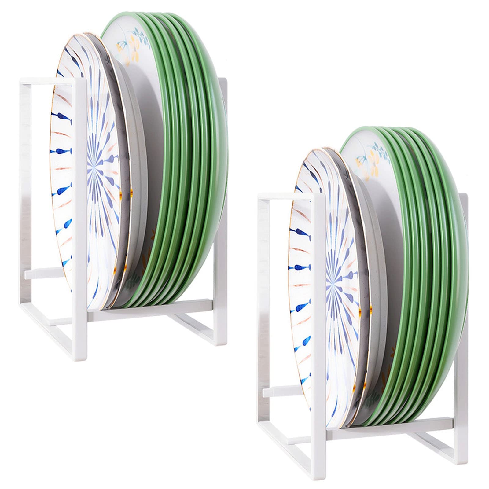 Klyuqoz Plate Organizer, Dish Metal Organizer Rack For Kitchen Cabinet, Pantry, Shelves, Frying Pans, Lids, Cutting Boards, Vertical or Horizontal Placement (White), 26.5x11.5x20 cm (PO002)