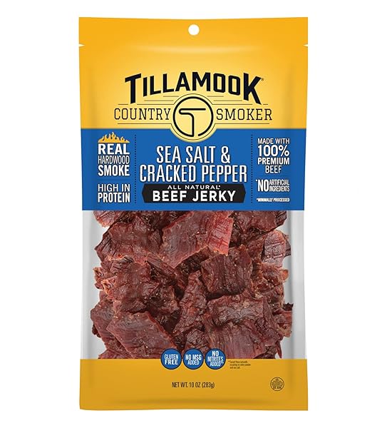 TILLAMOOK COUNTRY SMOKER REAL HARDWOOD SMOKED BEEF JERKY, SEA SALT & CRACKED PEPPER, 10 OUNCE