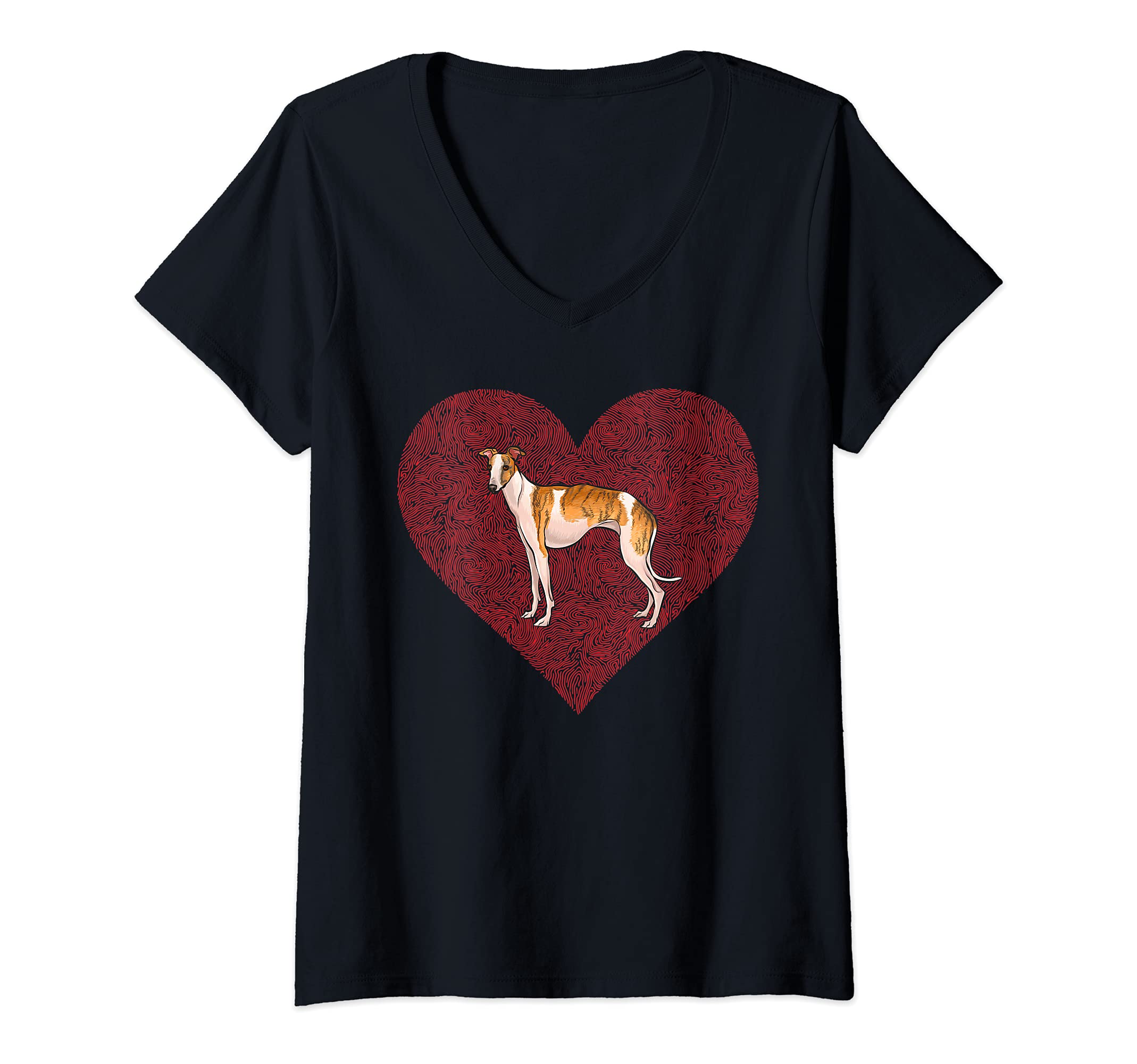 Womens Whippet Valentines Day Dog Love Fingerprint V-Neck T-Shirt