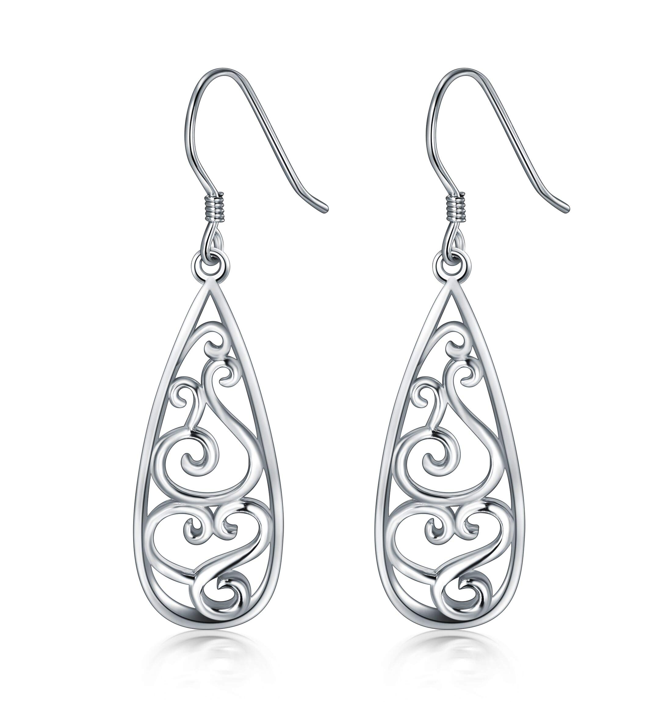 Solid 18K Gold Over 925 Sterling Silver Dangle Earrings, Lightweight Filigree Teardrop Earrings/Silver Earrings, Gold Earrings for Women