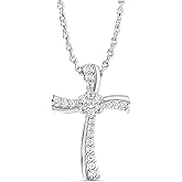 GILDED 1/10 ct. T.W. Lab Grown Diamond (SI1 Clarity, F Color) and Sterling Silver Cross Pendant with an 18 Inch Spring Ring Clasp Cable Chain