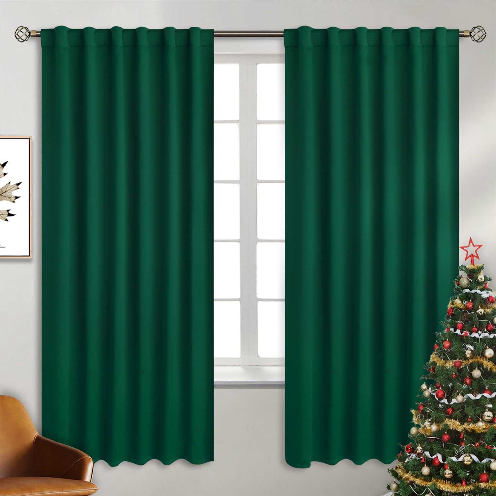 BGment Rod Pocket and Back Tab Blackout Curtains for Bedroom - Thermal Insulated Room Darkening Curtains for Living Room, 2 Window Curtain Panels (52 x 72 Inch, Emerald)
