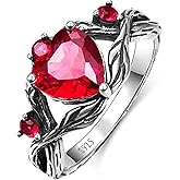 JIARUI Silver Ring for Women Heart Cut Emerald/Moss Agate/Red Ruby Engagement Wedding Band Birthstone Jewelry Ring Gift for Love Mother Wife Bride Size 5-9