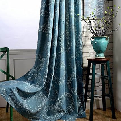 Amazon Com 2 Panel Teal Blue Curtains Geometric Circle Anady