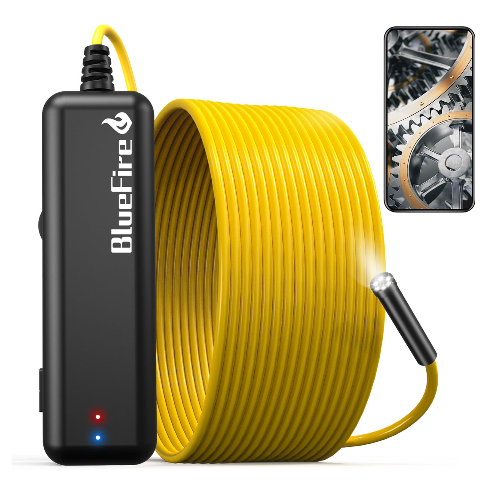 Photo 1 of BlueFire Semi-Rigid Flexible Wireless Endoscope IP67 Waterproof WiFi Borescope 2 MP HD Resolutions Inspection Camera Snake Camera for Android and iOS Smartphone, iPhone, Samsung, iPad, Tablet (33FT)