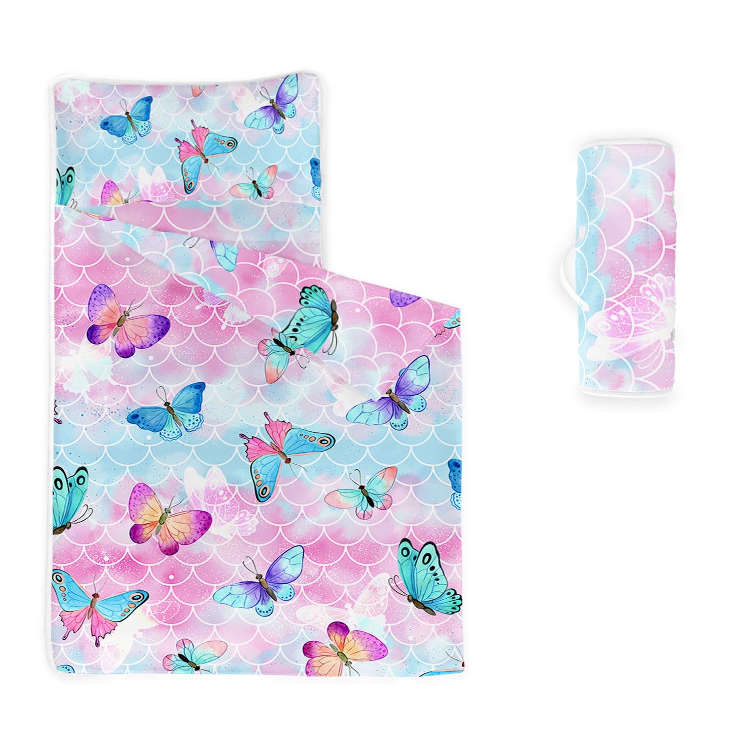 HOSIMA Nap Mat -Mermaid Scales Butterfly Sleeping Bag with Removable Pillow - Daycare and Sleepovers Preschool Kindergarten Bedding Set for Kids Toddler Boys Girls(Scales Standard)