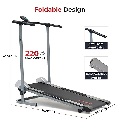 Sunny Health Fitness Compact Foldable Treadmill, Non-Slip