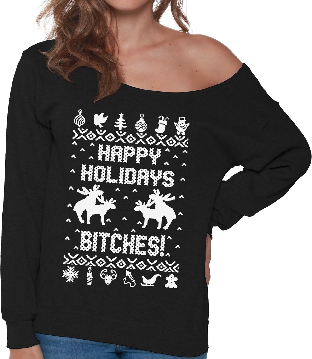 women's off the shoulder christmas sweaters