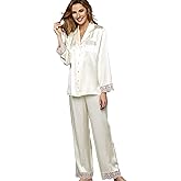 Julianna Rae 100% Silk Pajama, Lace Trim, Drawstring Waist, Relaxed Fit, Sleep-In