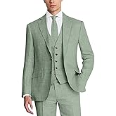 ZKHOECR Men's Suit 3 Piece Linen Suits Slim Fit Suit Blazer Vest Pants Set Wedding Prom Tuxedos Business Casual Suit