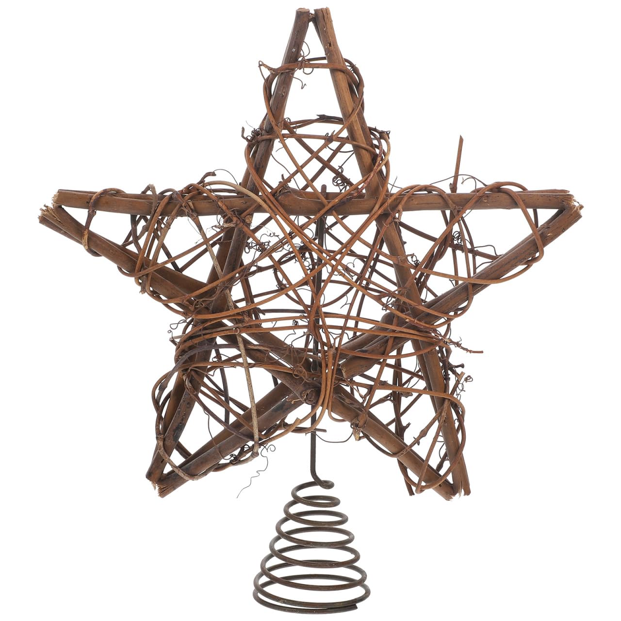 Toddmomy Rustic Christmas Tree Topper Star Rattan Natural Star Christmas Treetop Decoration Hollowed-Out Ornaments with Coil Base for Holiday Home Office(Random Style)