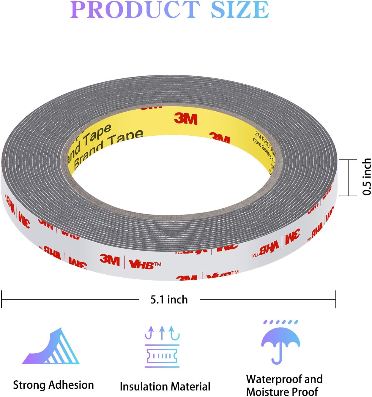 3M 4941 Heavy Duty Double Sided Tape, Roseberry VHB Tape 16FT Length,1.1mm Thickness,0.5inch Width,Waterproof Mounting Tape for Car, Home Decor, Office Decor: Industrial & Scientific
