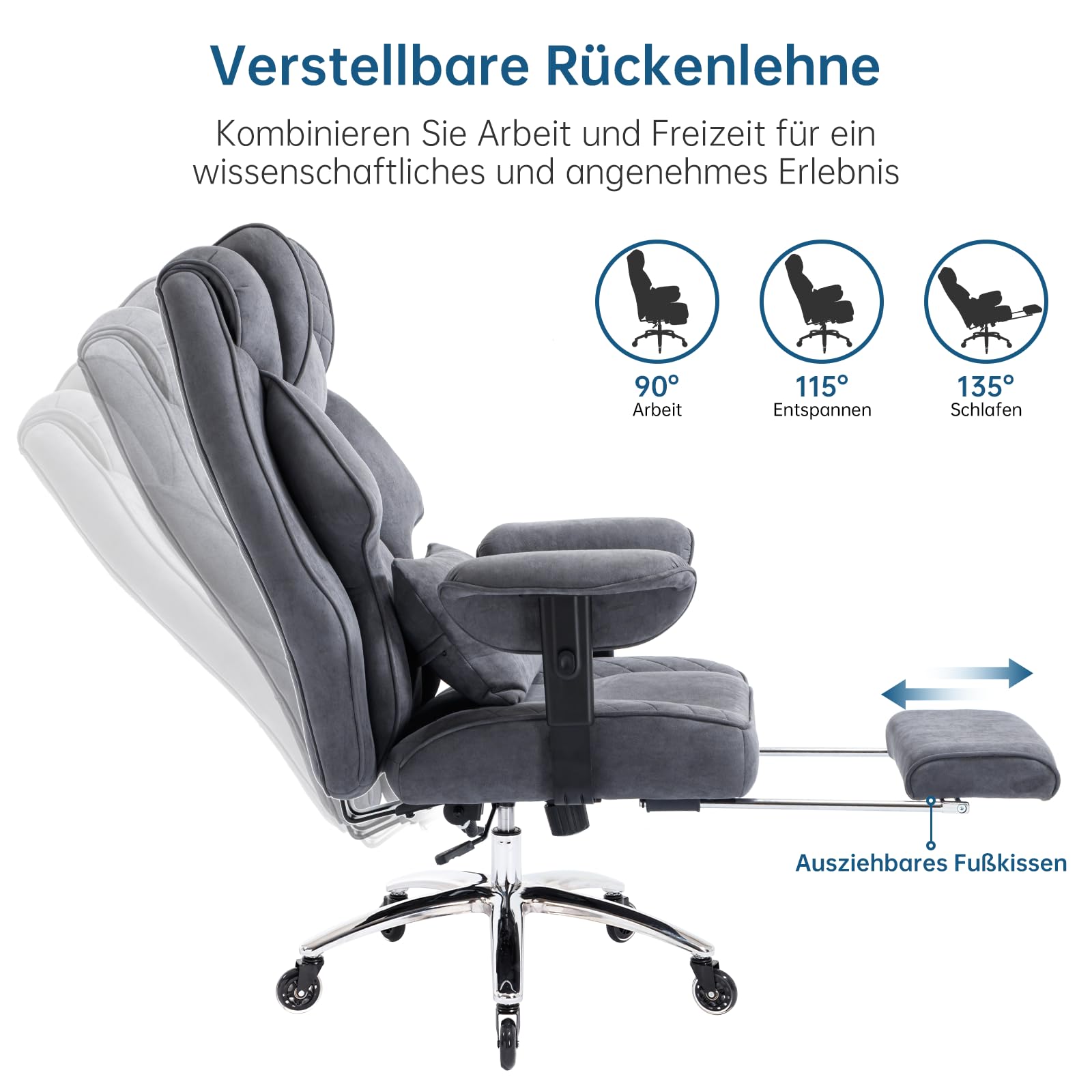 Asukale Ergonomischer Bürostuhl 200kg, Chefsessel mit Fußstütze 4