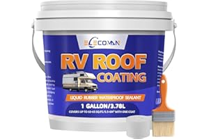 Elecoman RV Roof Coating, White Liquid Rubber RV Roof Sealant– 1 Gallon Camper Roof Sealant,Waterproof & Reflective Flexible Roof Coating for RVs, Campers, Trailers, Motorhomes,Roof Leak Repair