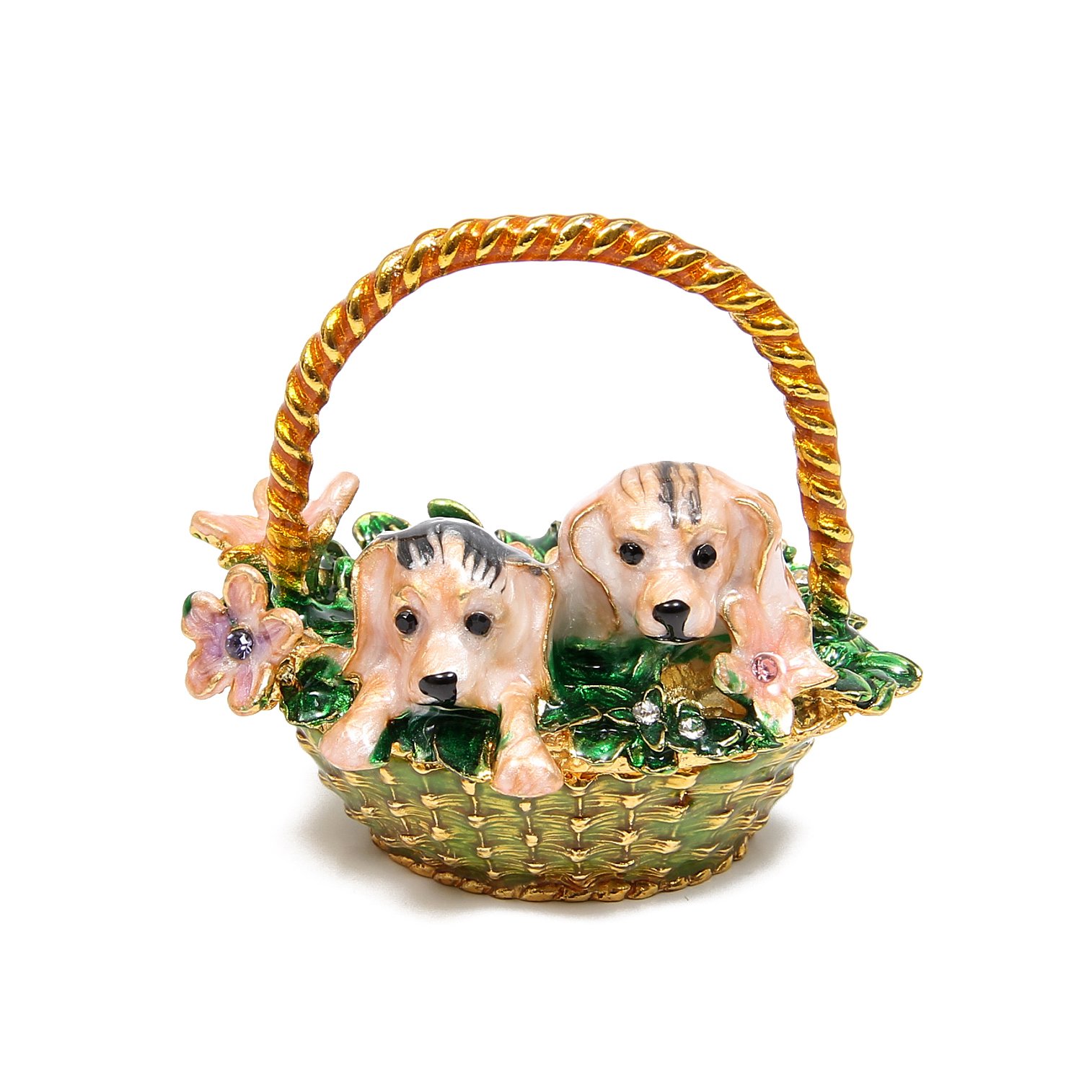QIFU Decorative Hand Painted Dog Baby Style Mini Enamel Trinket Box Hinged, Unique Gift for Family