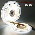 YUNBO 12V COB LED Strip Lights Daylight White 5000K 480LED/M Super Bright 4000lm CRI 93+ 16.4ft/5M Dotless High Density Cuttable Flexible IP20 Indoor Use for Cabinet Home DIY Lighting Projects