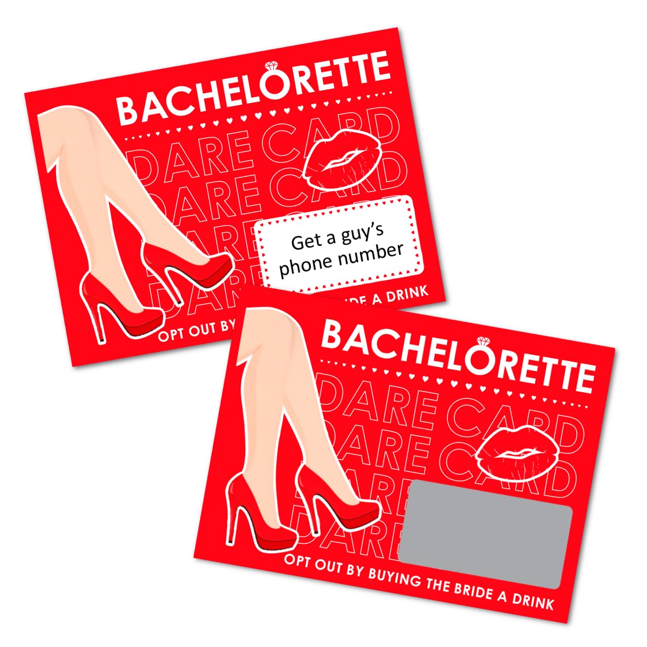 Photo 1 of Bachelorette Dare Cards Game – 25 Hilarious Scratch-Off Challenges for Girls Night, Bridal Shower, Bride Tribe, Party Favors & Games – Fun Game for Bridesmaids & Bride-to-Be. Red. Made in USA