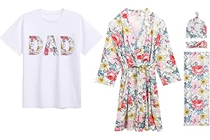 AWIBMK Mom and Me Robe and Swaddle Set and T-Shirt Hospital Labor Delivery Swaddling with Headband Hat for Mom Dad Baby