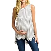 Xpenyo Womens Maternity Tank Top Sleeveless Lace Crochet Trim Peplum Cami Shirts