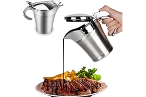 SHOFILT Stainless Steel Insulated Gravy Boat with Lid – 17oz Thermal Gravy Warmer & Sauce Server | Double Wall Gravy Boat with Non-Drip Spout with Hinged Cover for Thanksgiving & Christmas