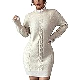 Verdusa Women's Ruffle Lace Button Sweater Dress Long Sleeve Cable Knit Bodycon Short Dresses
