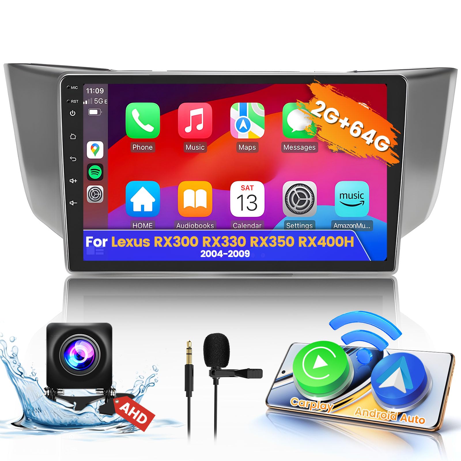 Photo 1 of ?DSP? 2+64G CarPlay Radio for Lexus RX300 RX330 RX350 RX400H 2003-2009, 9'' Touch Screen for RX350 Stereo with GPS Navigation Bluetooth Mirror Link 5GHz WiFi FM RDS + Backup Camera