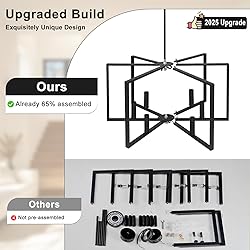 Black Farmhouse Chandelier, 6 Light Geometric