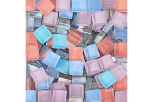 220 Pieces/200g Glass Mixed Color Mosaic Tiles Mosaic Glass Pieces for Home Decoration or DIY Crafts, Square 1x1 cm (Pink Ora