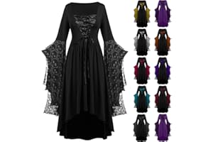 Rkwins Renaissance Dress for Women Gothic Vampire Dress Scary Print Maxi Dress Plus Size Witch Dress Medieval Corset Dress