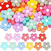 XunYee 44 Pcs Colorful Flower Silicone Beads Cute Flower Flat Spacer Beads for Jewelry Making Bulk Adults DIY Bracelets Necklaces Earrings Anklets Keychains Crafts Supplies