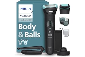Philips Norelco Body Groomer 7000 Series, Men's Whole Body Groomer, Contour-Following 2D Flexing Head, Triple Protect Shave System & Intimate Body Hair Trimmer, 100% Showerproof, BG7480/50