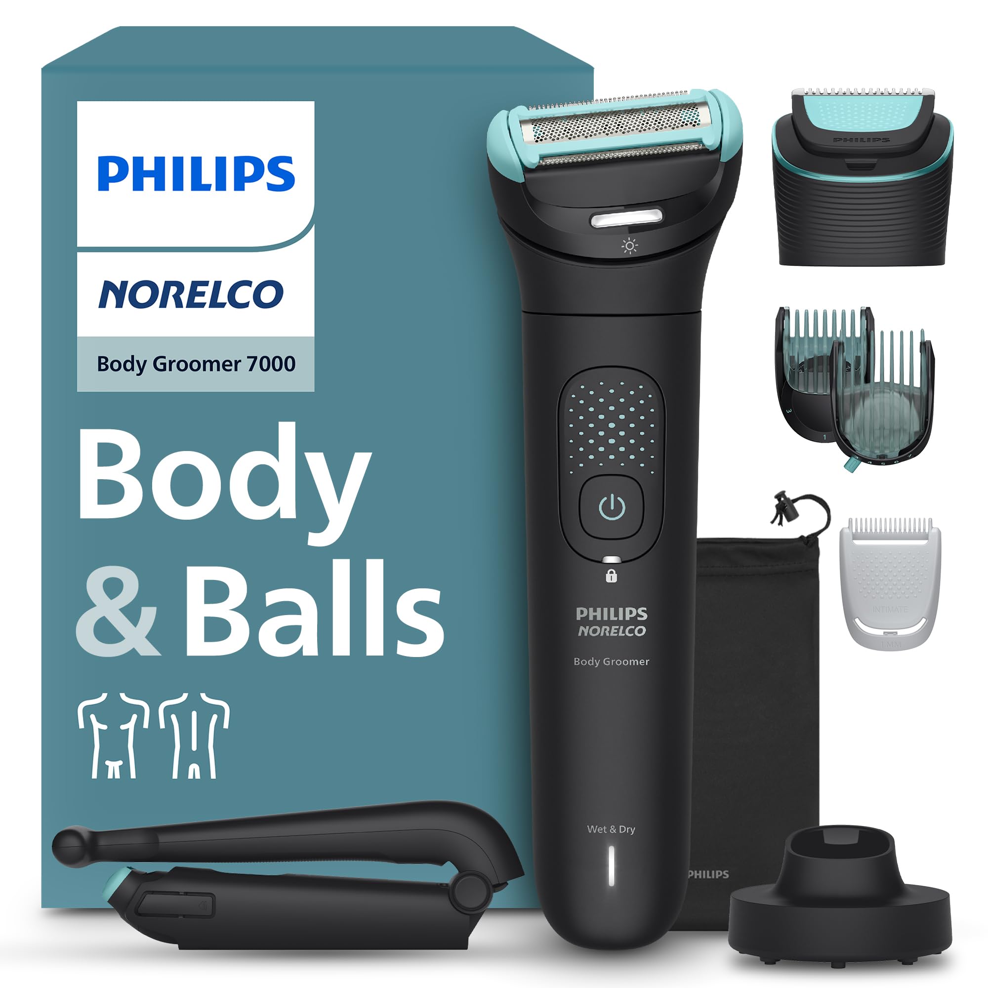 Photo 1 of Philips Norelco Body Groomer 7000 Series, Men's Whole Body Groomer, Contour-Following 2D Flexing Head, Triple Protect Shave System & Intimate Body Hair Trimmer, 100% Showerproof, BG7480/50