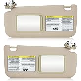 Left &amp; Right Sun Visor with Vanity Light for 2006-2013 Toyota RAV4, Driver &amp; Passenger Side Beige Sunvisor Replacement 74320-42501-B2 74310-42452-B2