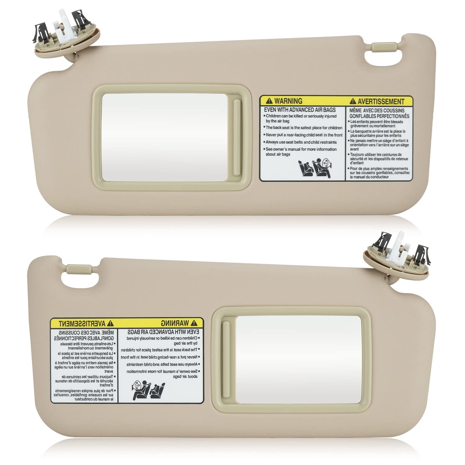 Photo 1 of Left & Right Sun Visor with Vanity Light for 2006-2013 Toyota RAV4, Driver & Passenger Side Beige Sunvisor Replacement 74320-42501-B2 74310-42452-B2