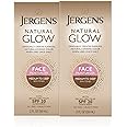 Jergens Natural Glow Face Self Tanner Lotion with SPF 20, Sunless Tanning, Medium to Deep Skin Tone Moisturizer, Daily Facial Sunscreen, Oil Free, UVA and UVB Protection, 2 Oz, Pack of 2